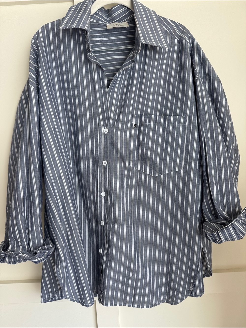 DISSH Navy and White Vertical Stripe Button-Down Shirt